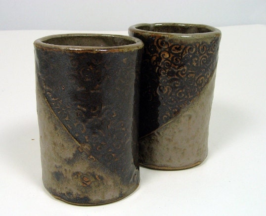 Handmade Pottery Highball Set in Navy and Lavender