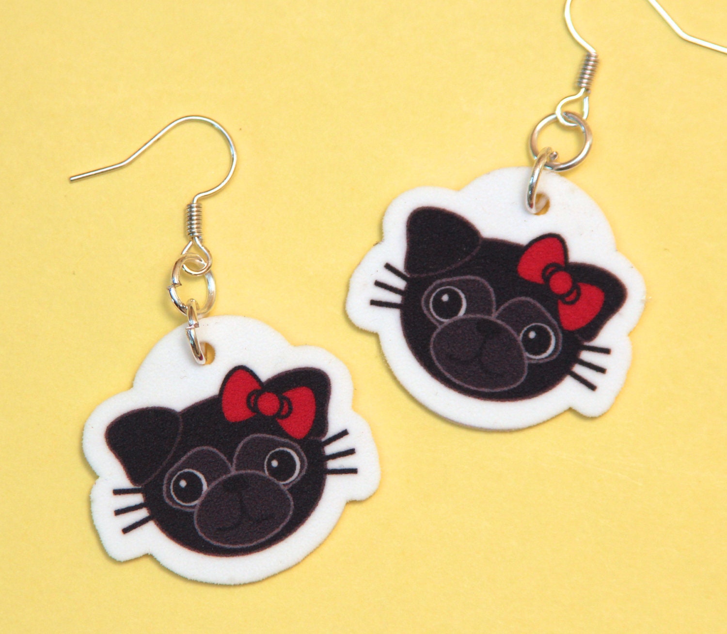 Hello Puggy, Black Pug Earrings