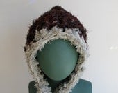 Fuzzy Fall Elf Hood in Rust Burgundy and Brown Trimmed in Creamy Grey