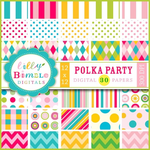 Digital Scrapbook Papers Polka Party Polka Dots, Chevron, Stripes Commerical Use Il_170x135