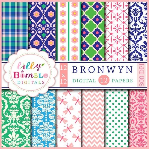 Bronwyn Digital papers for scrapbooking, photo, cards, commercial use included Il_570xn