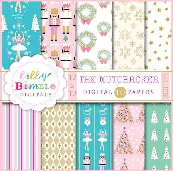 Digital papers for Christmas, THE NUTCRACKER ballerina, sugar plum fairy Il_570xn