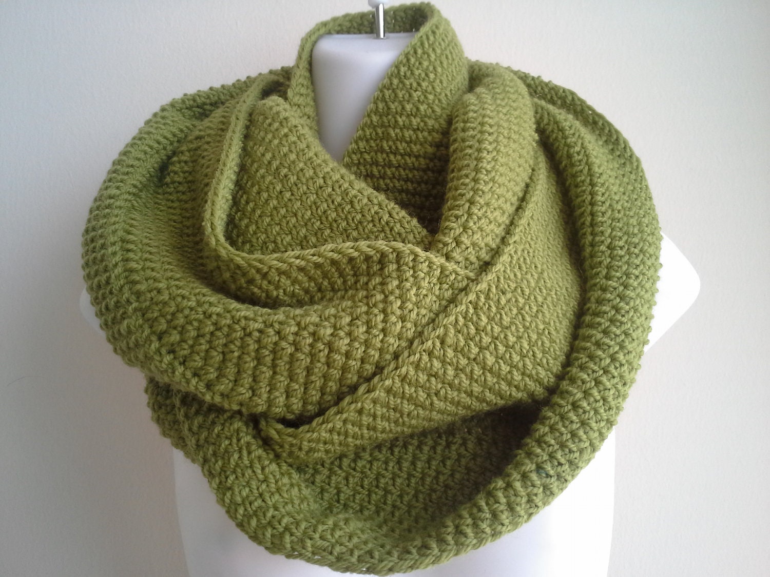 Leaf Green Wool Infinity Scarf Chartreuse Eternity Loop Men Women SAMANTHA