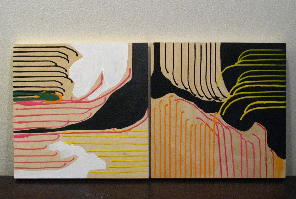 Original Paintings Abstract Acrylic Mixed Media Art Diptych by Aisyah Ang Size 20x40 inches