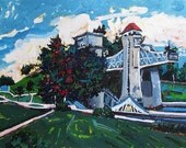 Liftlocks, Original Urban Landscape Painting on Paper, Stooshinoff