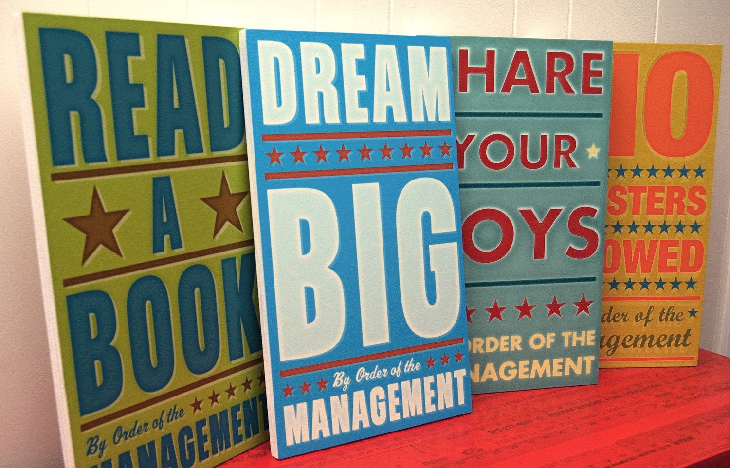 Kids Room Wall Art - Set of 4 - By Order of the Management Art Block - Pick the Prints - 10.8 in x 18 in - Kids Art Prints
