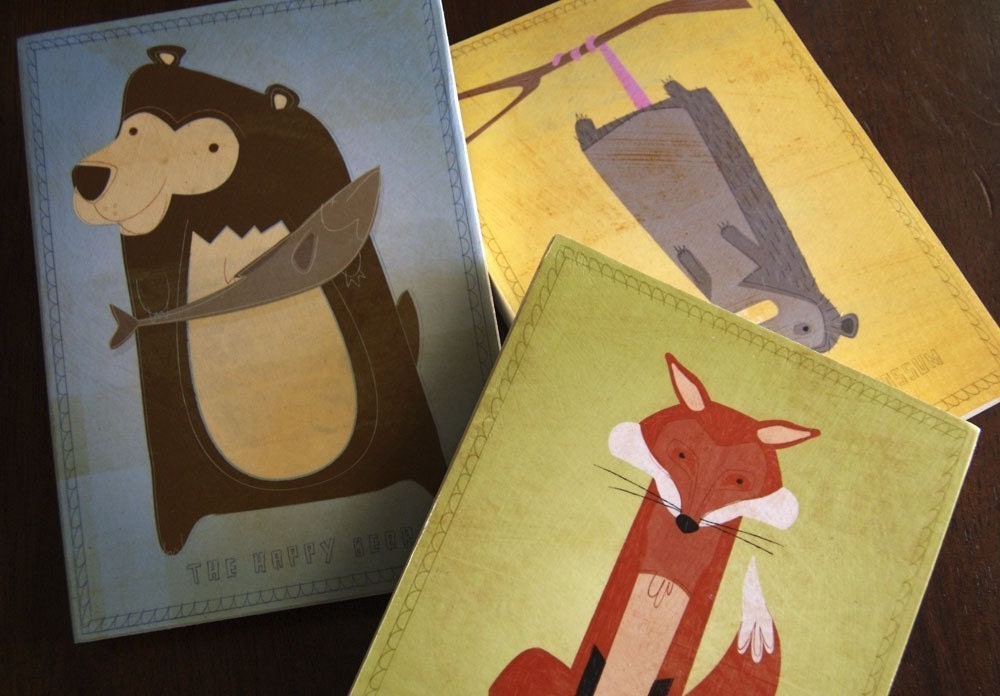 Woodland Nursery Art - Woodland Critter Series Art Block - Pick the Print - 5 in x 7 in Cute Animal Art for Kids Rooms