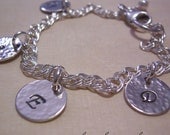 Personalized Charm Bracelet - Hand Stamped Sterling Silver - Grandmother Mother Bracelet - Four Letter Discs