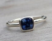 Antique Square Cushion Cut AAA Blue Sapphire and Recycled Sterling Silver Ring - Wedding, Engagement, or Everyday Wear - Made to Order
