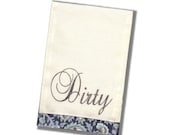 Mini dish towel Dishwasher Clean Dirty Magnet sign Shabby blue trim on white