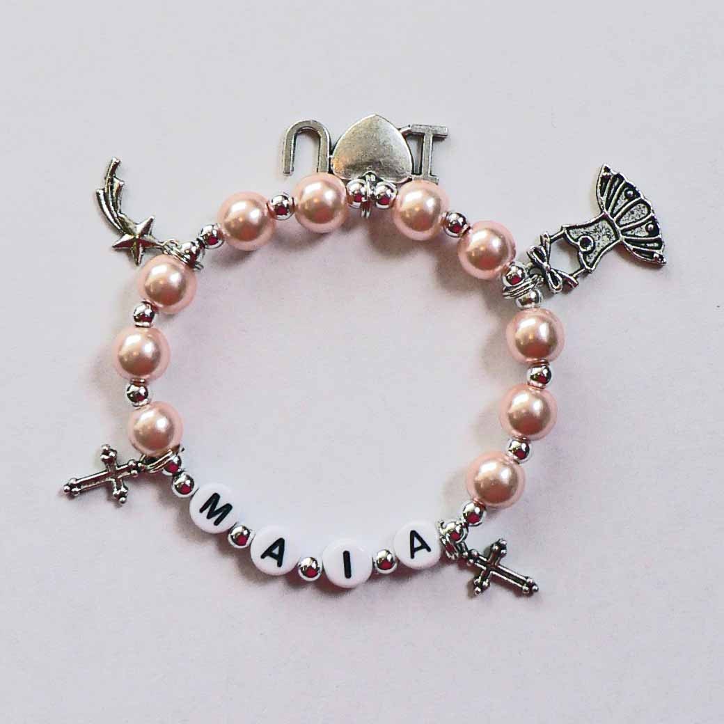Multi Charm Bracelet YOU CHOOSE up to 5 charms, the pearl color, Personalized name Bracelet Little Girls jewelry