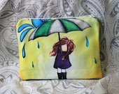 Grace Flood - Large Zipper Pouch red head girl under umbrella with rain pouring