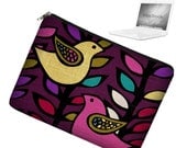 17 inch Laptop Sleeve MacBook Pro 17 inch Laptop Bag MacBook Case  - Cute Bird Violet Teal Yellow