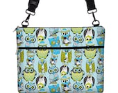 Macbook Air 13 inch Laptop Bag MacBook Case Sleeve Cover Mac Laptop Messenger Bag with Strap  - Cute Owl blue green