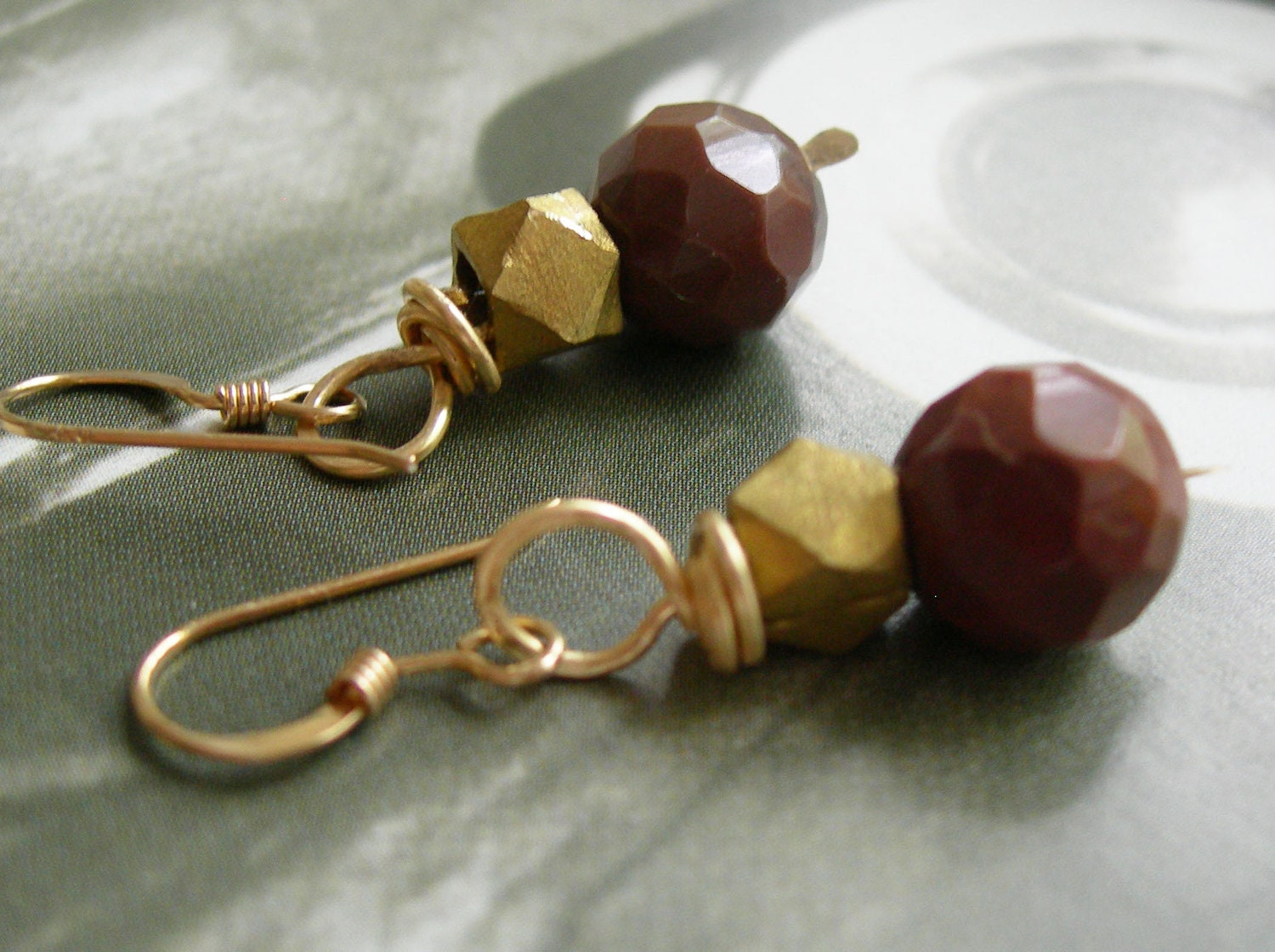 Jaipur Earring -  Tan color Jade and Brass Beads from Jaipur