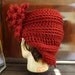 Crochet Hat Women Hat -  LAUREN Cloche Hat in Autumn Red with Flower - Womens Crochet Cloche Hat - Crochet Womens Hat - Custom Order