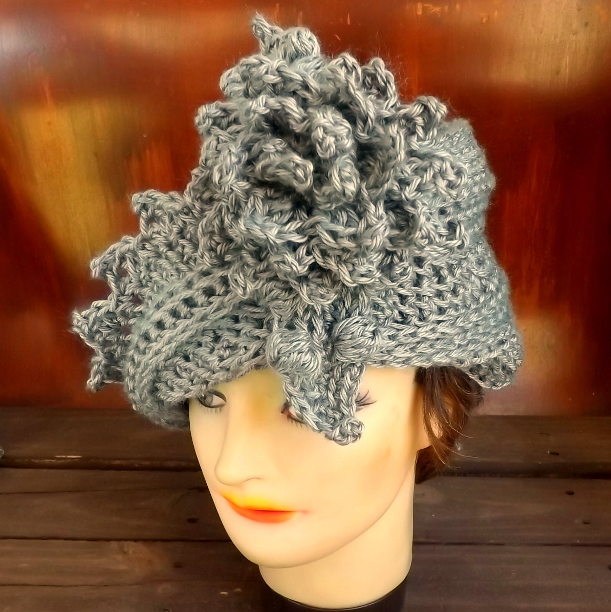 Crochet Hat Women Hat - LAUREN Cloche Hat in Gray with Flower - Cloche Hat - Womens Crochet Cloche Hat - Crochet Womens Hat - Gothic Hat