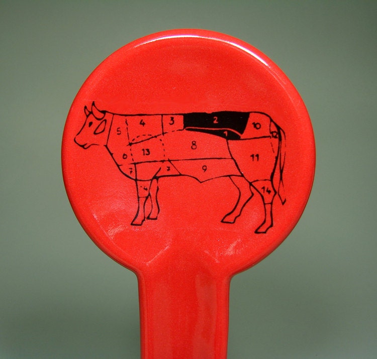 spoon rest steer butcher map (berry red) - Made to Order / Pick Your Colour