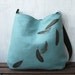Hemp Tote Bag - Handbag - Messenger Bag with Falling Feathers - Turquoise Blue