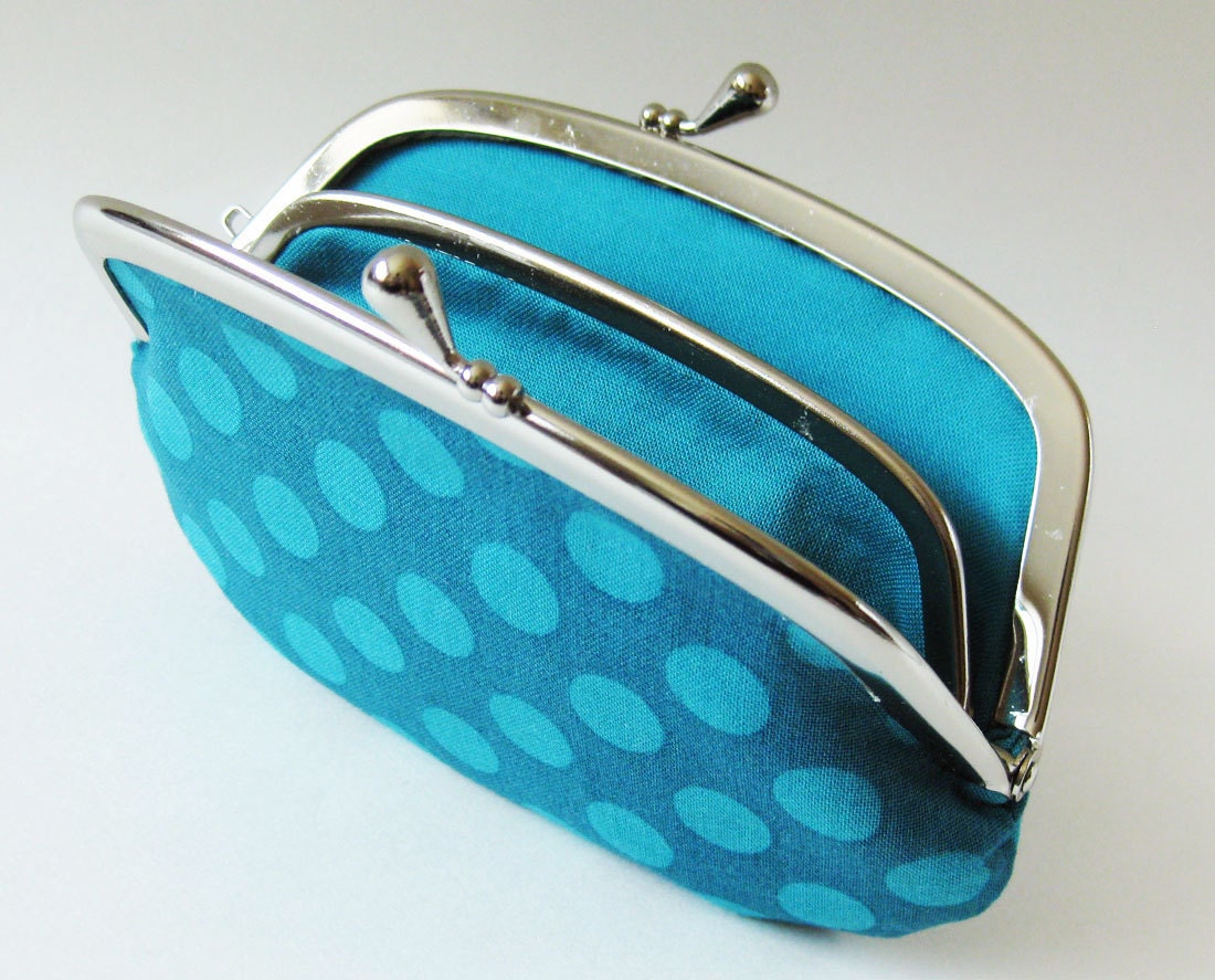 Coin purse / wallet - teal polka dots