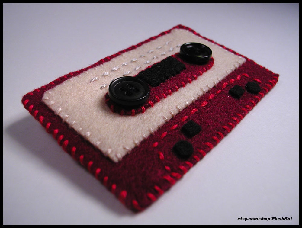 PlushBot Handmade Felt Plush Cassette Tape Brooch Pin Decoration