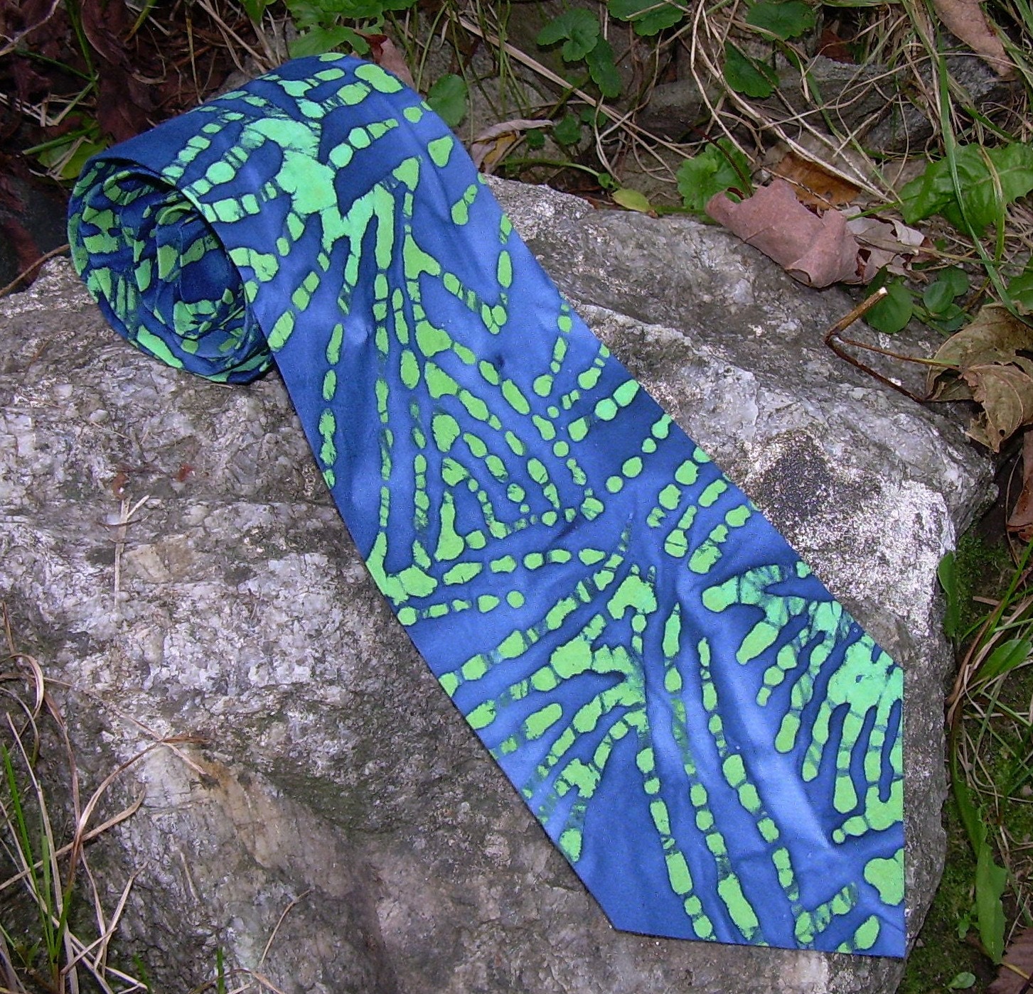 Batik Necktie - Green and Blue Batik - NOT your Grandpa's neckties :-) - outofmyhead