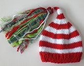 ReADY to SHiP Knit NeWBoRN Boy Girl CHRiStmas Hat Baby PHoTO PRoP SuPeR FaT TaSsEL Chuckles CaP Unigender Red White Stripe w Green Plaid