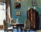 Art Print Interior Chandelier 5x7 on 8x10 - Blue Room with Chandelier by David Lloyd