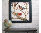 Bird Collage, Off White Cream, Warbler Collection, Reclaimed Wood Frame, Made to Order