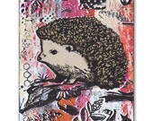 Springtime Animal Painting, Cute Woodland Decor on Wood, Magenta Sunset Skyline, Family Friendly Art
