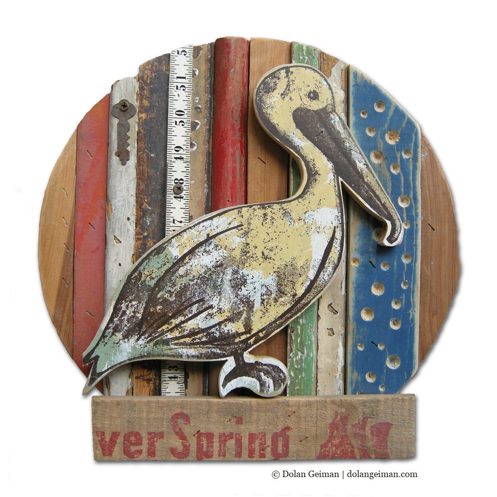 Pelican Art Coastal Home Decor, Rescued Wood Construction, Made to Order