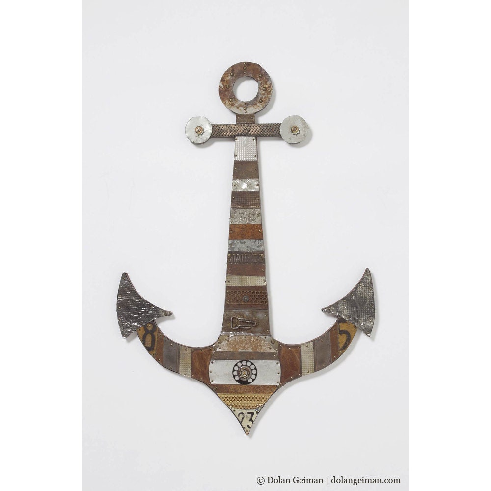 Coastal Decor, Blackbeard's Anchor Original Mixed Media Art, Made to Order, Salvaged Metal Wall Hanging