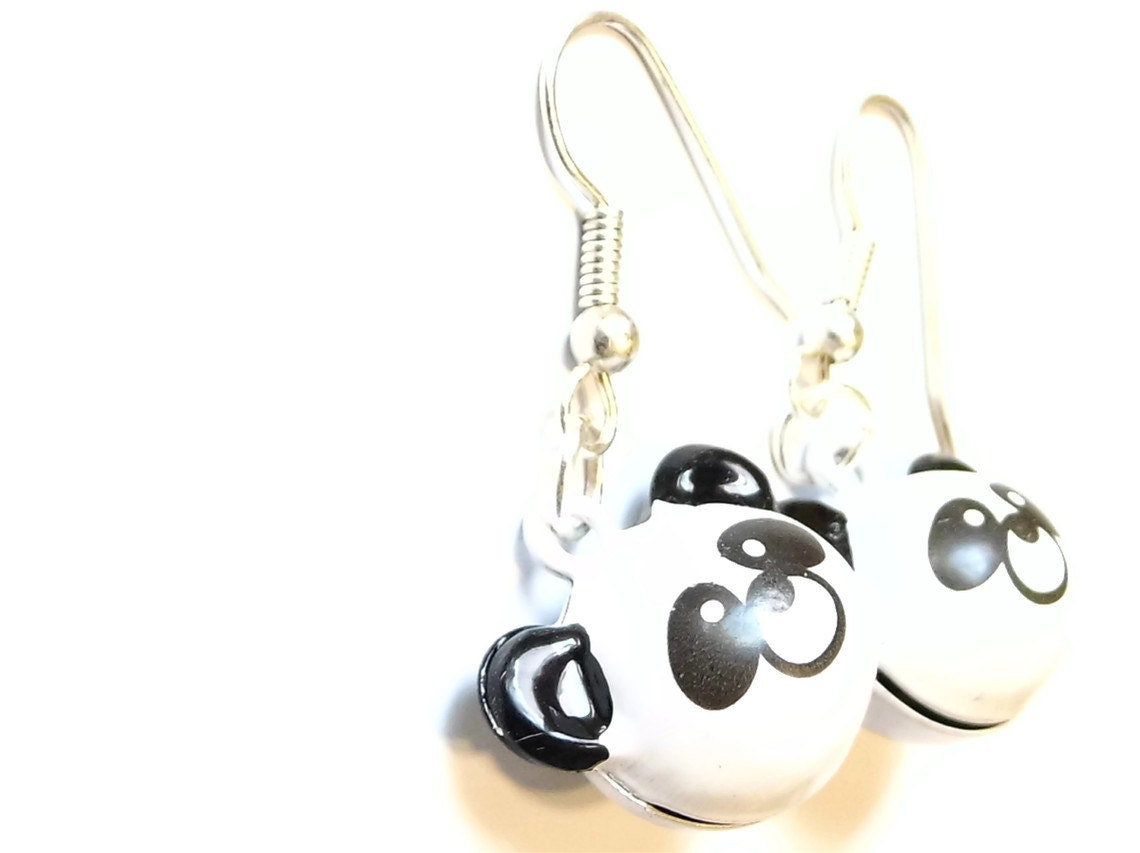 Brass Bell Earrings -- Happy Panda Earrings -- Kawaii Jewellery -- Clip earrings available