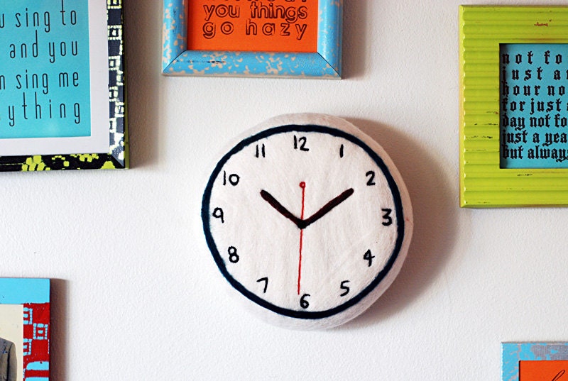 Soft Sculpture Clock . Teal Felt