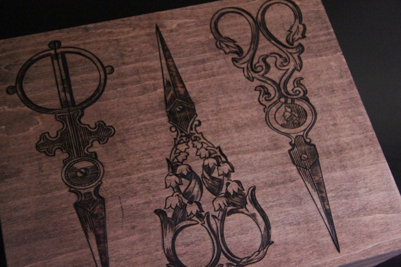 Vintage Scissors Memory Box - Red Oak Stain