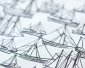 Sailing Ships Tea Towel - Linen / Cotton BLACK and WHITE