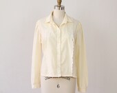 Floral Embroidered Cream Long Sleeve Bohemian Blouse - L