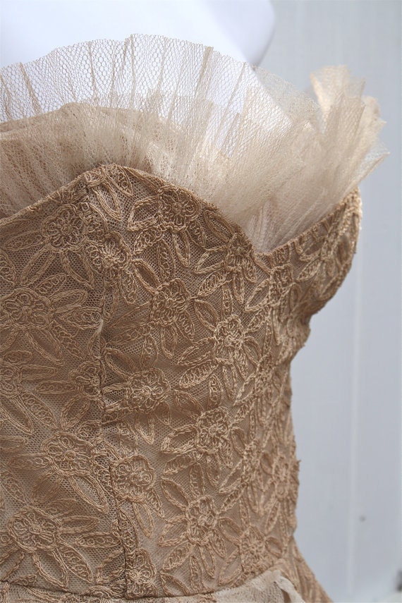 Stunning Vintage 1950 Tea Stained Wedding Dress