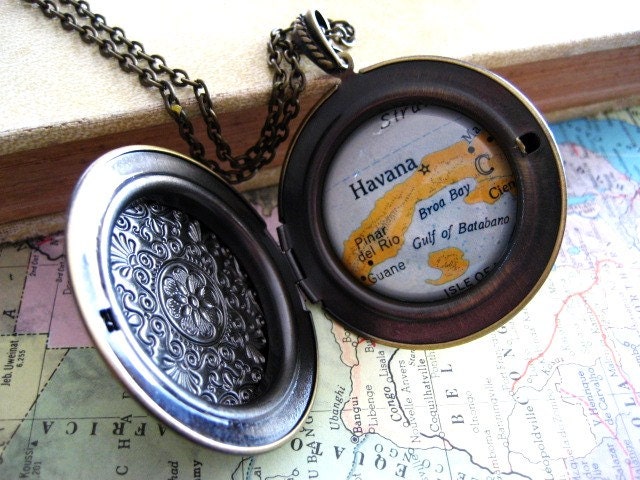 Havana Cuba Map Locket  Necklace