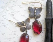 Garnet burgundy antique butterfly earrings:  "Grace"  gift box