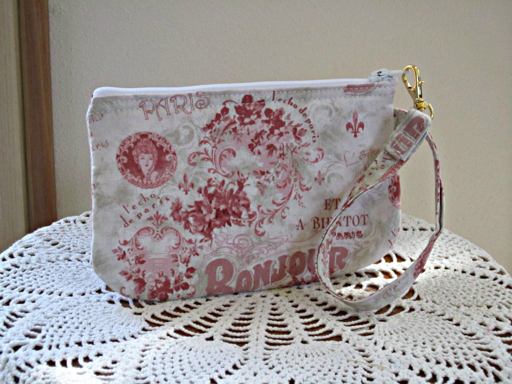 Shabby Clutch Wristlet Zipper Gadget Pouch Purse Chic Bonjour