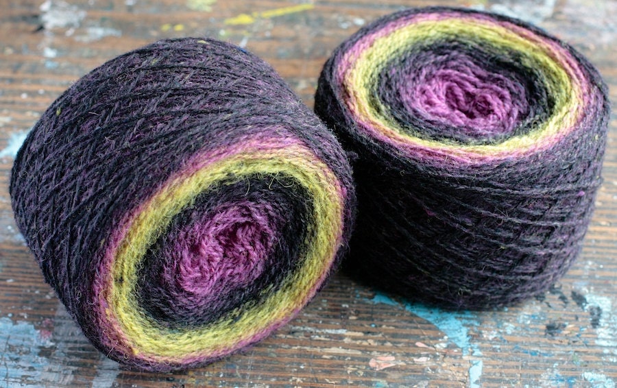 Pure wool knitting yarn - 2 x 100 g -- purple, mustard, lilac
