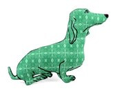 dachshund dog shaped pillow softie green op art pattern