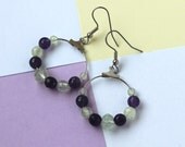 Amethyst and Prehnite Hoop Earrings