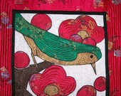 Art Quilt. Bird on a Limb. Korean Art "Uguisu": "which sits on the branch of a plum tree"2