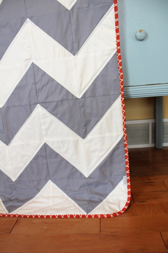 Chevron QUILT by PETUNIAS - gray white gold baby blanket vintage modern photo prop newborn shower gift room decor nursery crib bedding