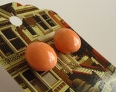 Bright Peach/Orange Candy Button Wood Stud Earrings
