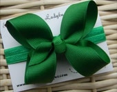 Infant Basic Portrait Hair Bow on a Soft Interchangeable Elastic Headband - Emerald Green