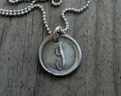 Fine Silver  Wax Seal Initial Necklace Letter J