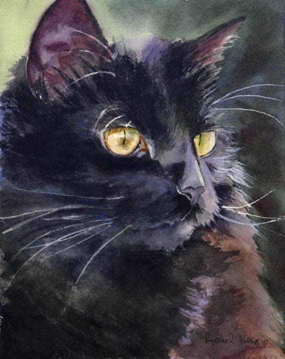 Black Cat Art Painting PRINT Watercolor Rachel Parker rachelsstudio Artist Artwork